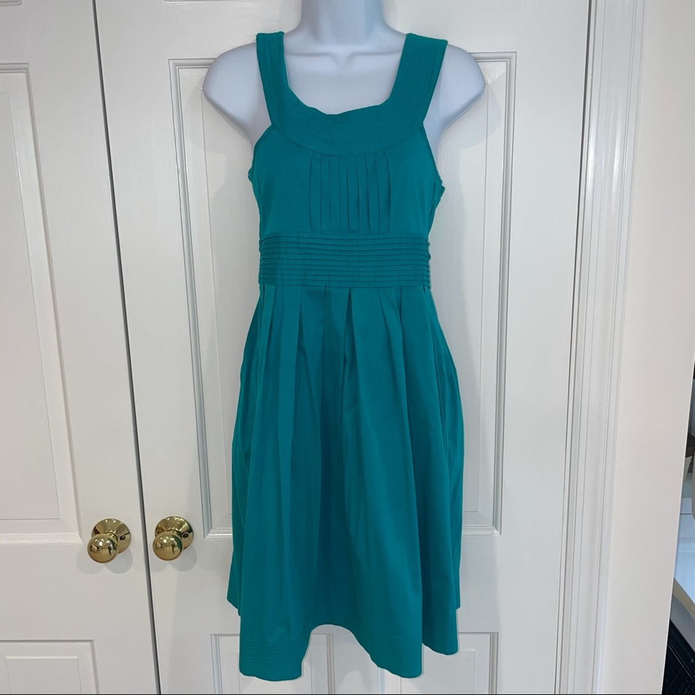 Christina Jacobs teal cotton pleated dress M